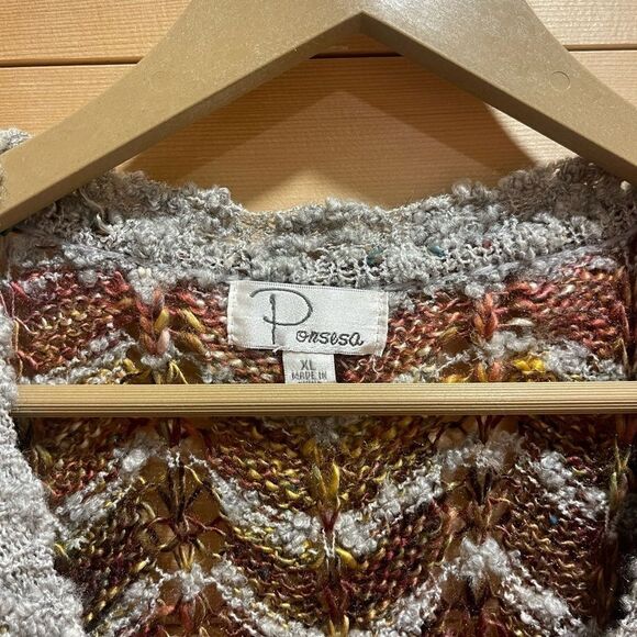 Multi-Color Strand Long Sleeve Cardigan Length Sweater XL - Picture 2 of 6